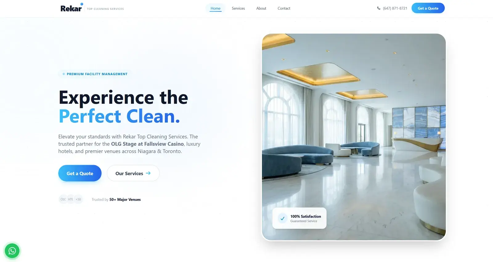 Rekar Top Cleaning Services website homepage, designed and developed by The Biz Spark