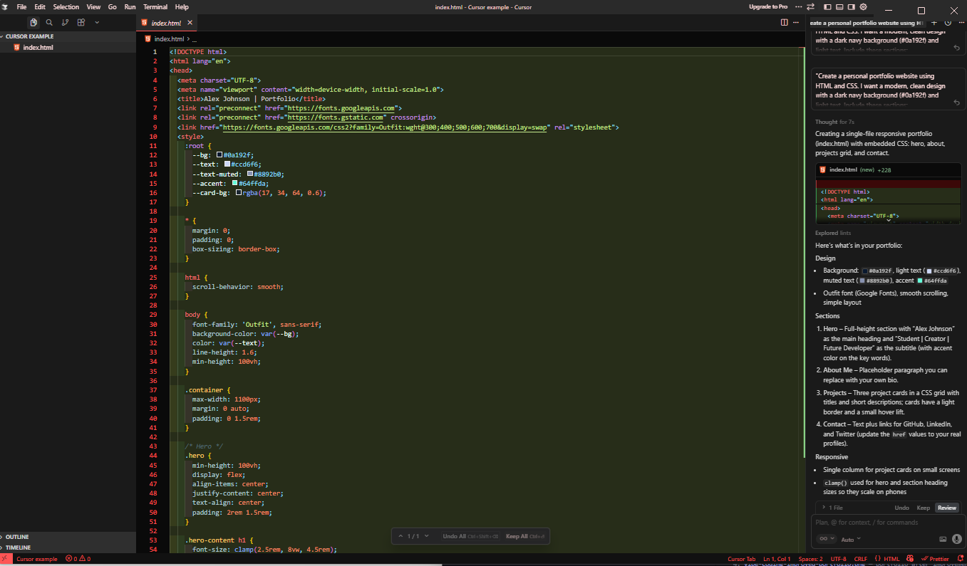 AI generating the first version of the website