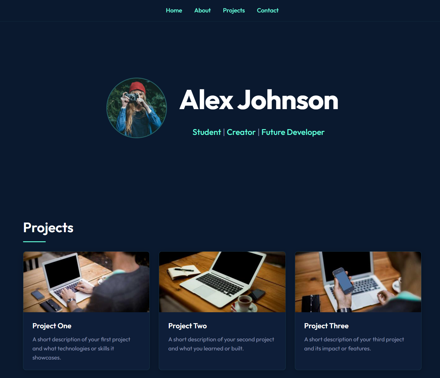 The portfolio site after several rounds of improvements