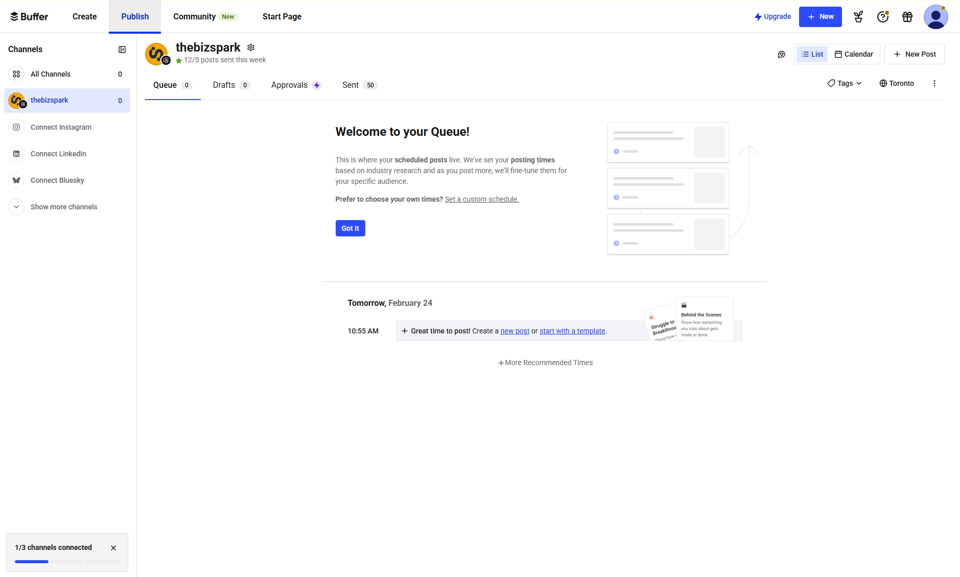 Buffer sign up and channel connection