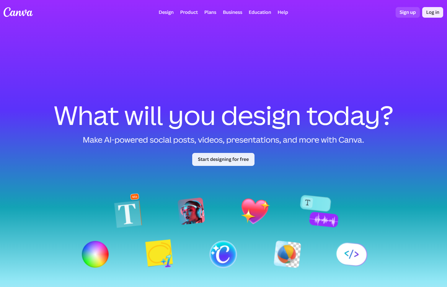 Canva homepage and sign up