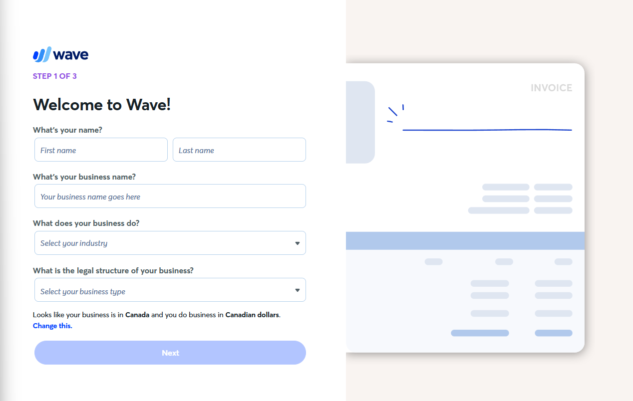 Wave sign up and dashboard
