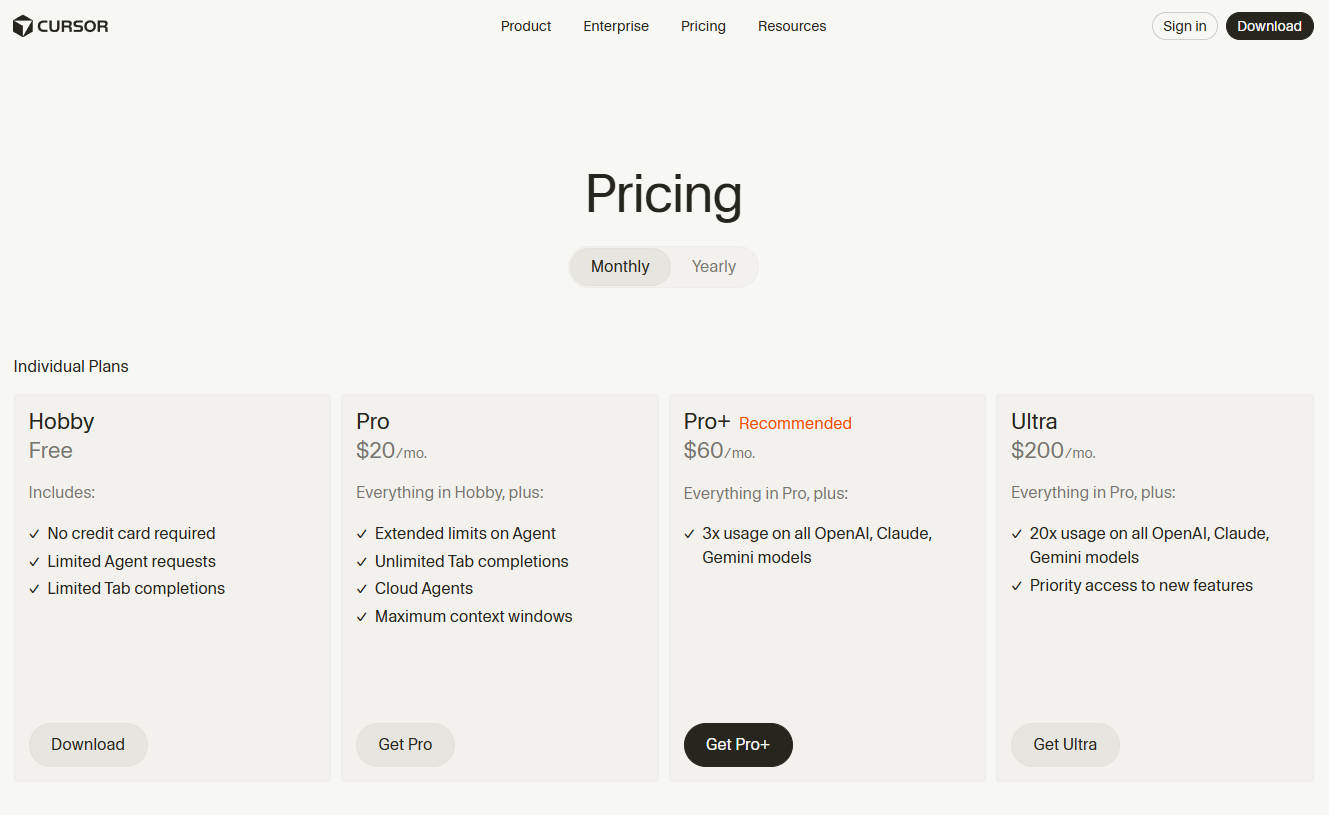 Cursor sign up screen