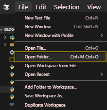 Opening a folder in Cursor