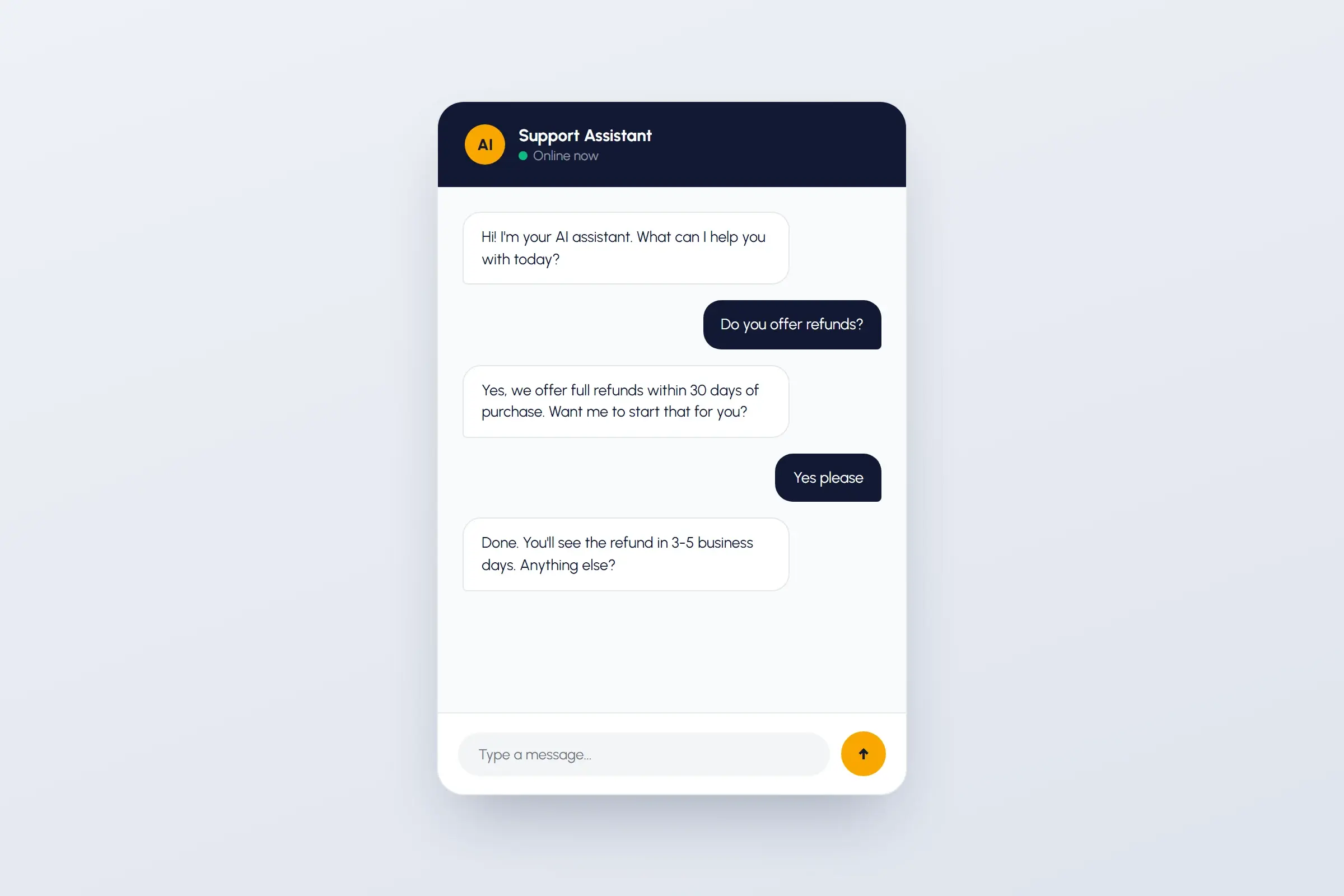 Brand-styled demo of an advanced vibe coding AI-powered chatbot widget