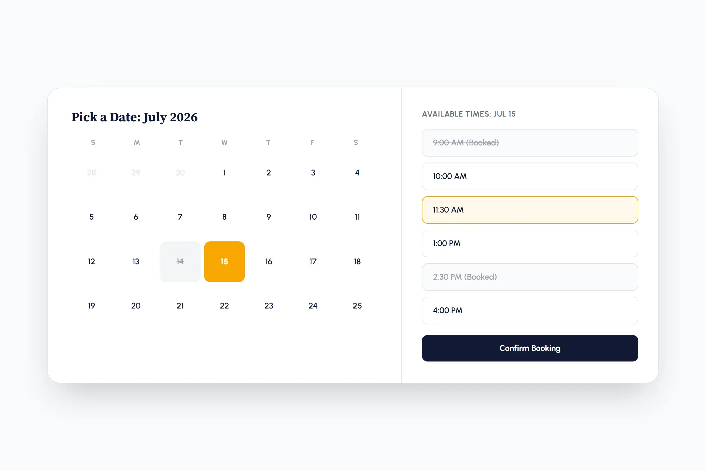 Brand-styled demo of an advanced vibe coding booking and appointment scheduler